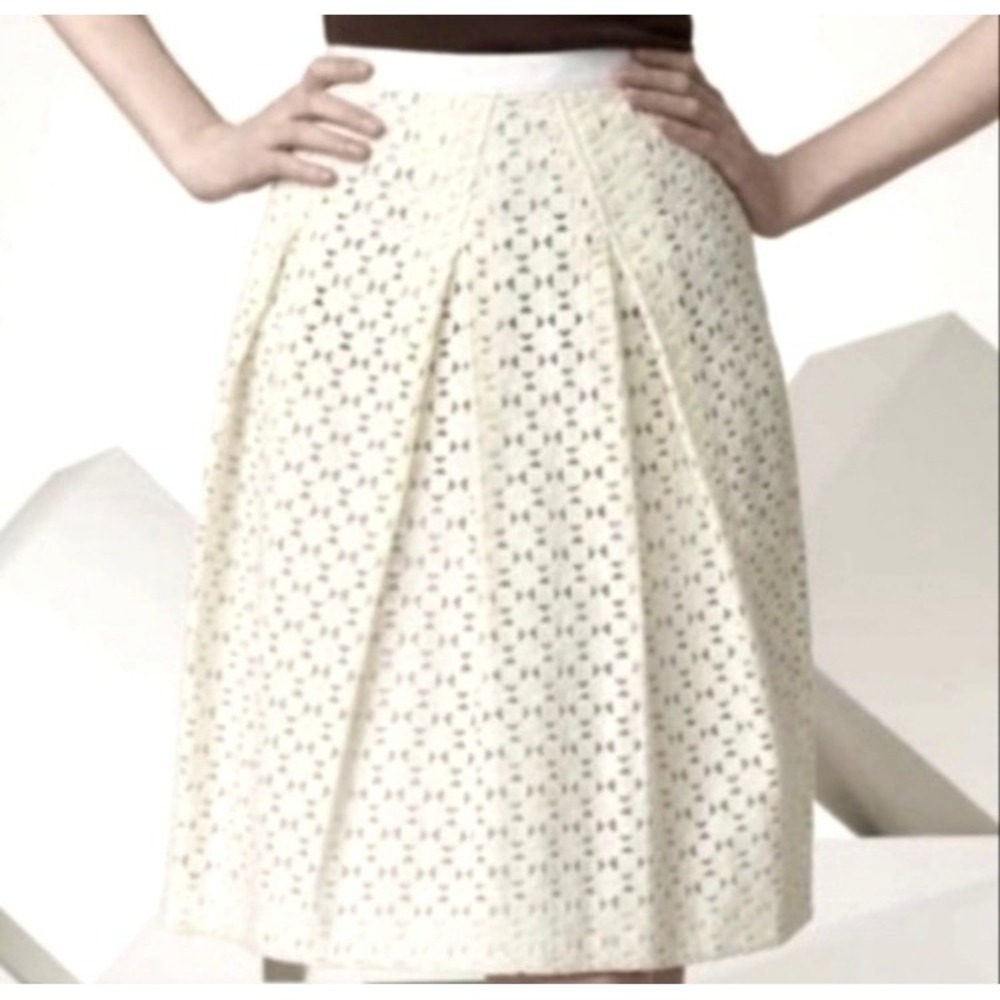Tory Burch Eyelet Lace Skirt Womens 4 Ivory‎ Cotton Lined A Line Knee Length